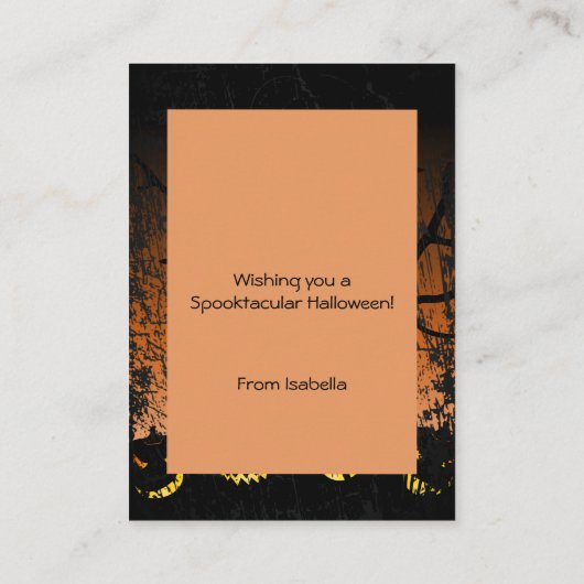 Jack-o-lantern Spooky Tree Halloween Classroom Visitekaartje (Achterkant)