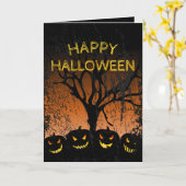 Jack-o-lantern Spooky Tree Halloween Kaart (Gele Bloem)
