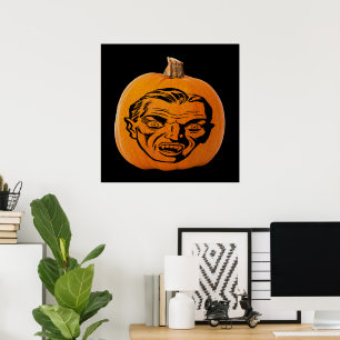 Jack o' Lantern Vampier Gezicht, Halloween Pompoen Poster