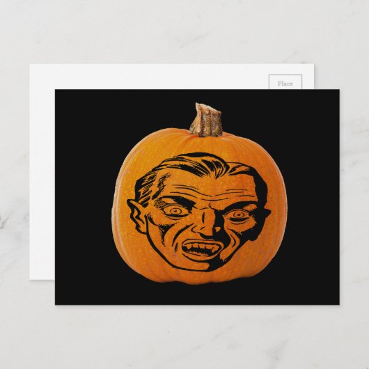 Jack o' Lantern Vampire Face, Halloween Pumpkin Briefkaart (Voorkant / Achterkant)