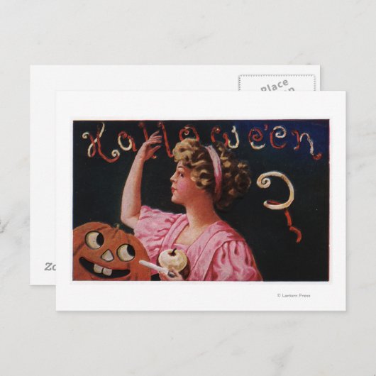 Jack-O-Lantern van Voman Peeling Apple Briefkaart (Voorkant / Achterkant)