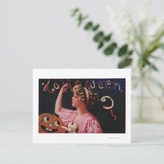 Jack-O-Lantern van Voman Peeling Apple Briefkaart (Staand voorkant)