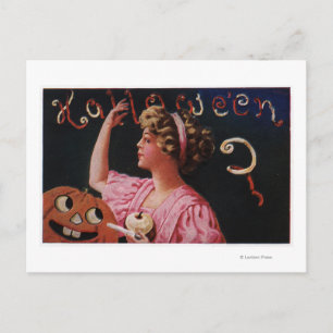 Jack-O-Lantern van Voman Peeling Apple Briefkaart