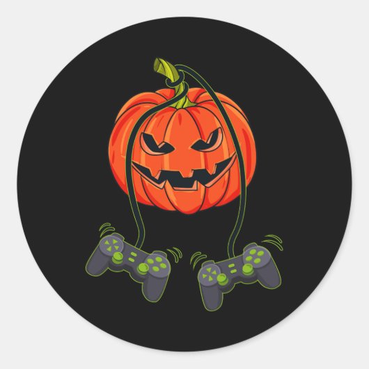 Jack O Lantern Video Gamer Controllers Halloween B Ronde Sticker (Voorkant)