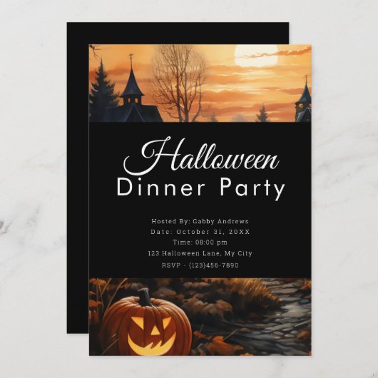 Jack-O' Lantern Volle Maan Halloween Diner Feest Kaart (Voorkant / Achterkant)