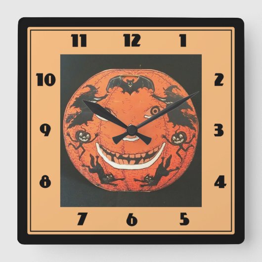 Jack O Lantern Wall Clock Vierkante Klok (Voorkant)