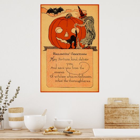 Jack O Lantern Witch Black Cat Bat  Poster (Keuken)