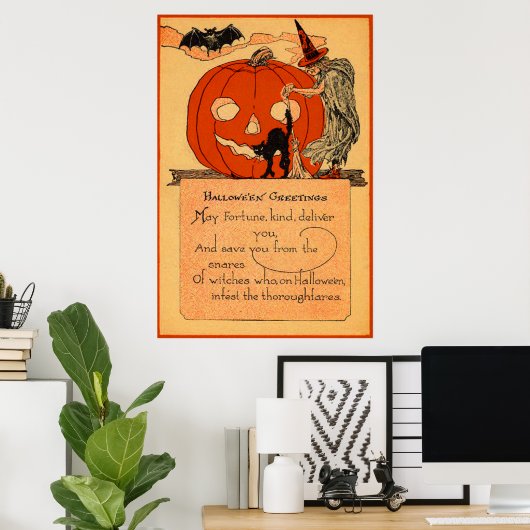 Jack O Lantern Witch Black Cat Bat  Poster (Thuiskantoor)