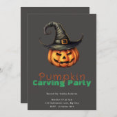 Jack-O' Lantern Witch Grijs Pompoen Carving Party Kaart (Voorkant / Achterkant)