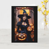 Jack-O-Lantern Witch Halloween Kaart (Gele Bloem)