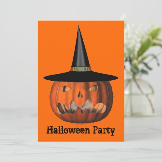 Jack O Lantern Witch Pet Halloween Uitnodiging (Staand voorkant)