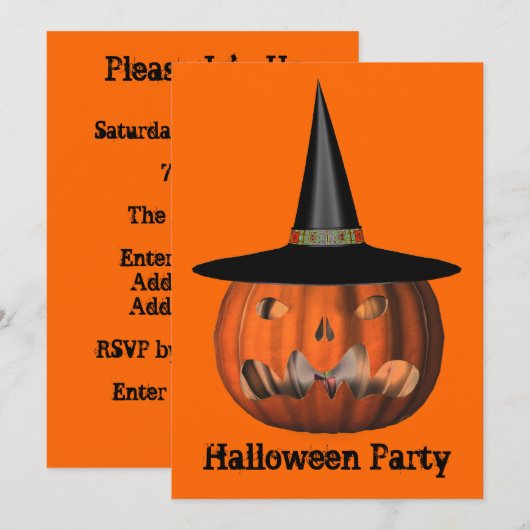 Jack O Lantern Witch Pet Halloween Uitnodiging (Voorkant / Achterkant)