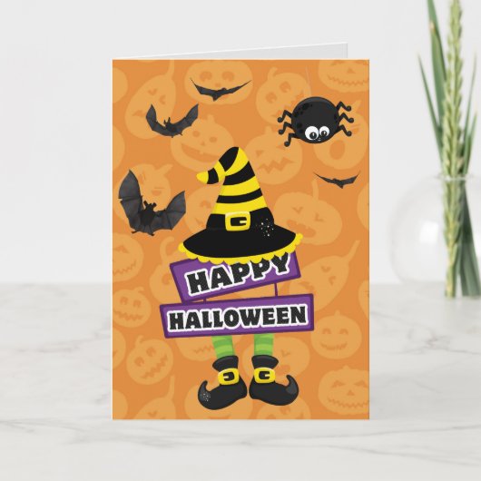 Jack O Lantern Witch Teken Halloween Kaart (Voorkant)