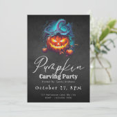 Jack-O' Lantern Zwart Pompoen Carving Party Kaart (Staand voorkant)
