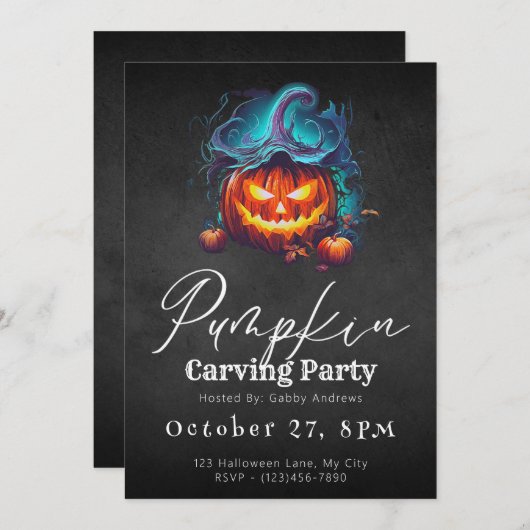 Jack-O' Lantern Zwart Pompoen Carving Party Kaart (Voorkant / Achterkant)