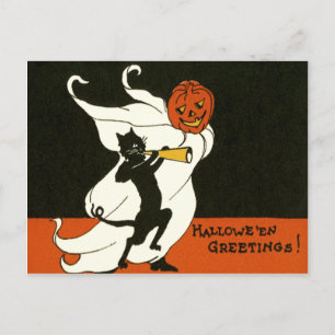 Jack O' Lantern Zwarte Kat Geest Hoorn Briefkaart