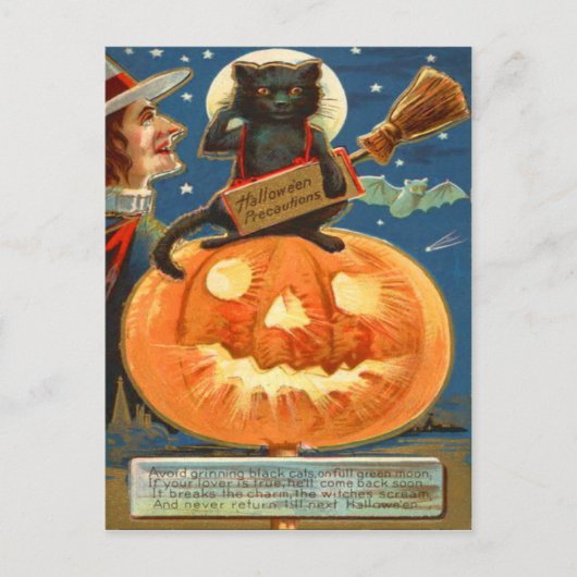 Jack O Lantern Zwarte Kat Heks Vleermuis Briefkaart (Voorkant)