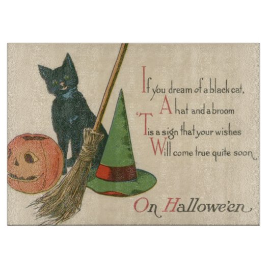 Jack O' Lantern Zwarte Kat Heksenhoed Bezem Snijplank (Voorkant)