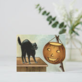 Jack O' Lantern Zwarte Kat Pompoen Briefkaart (Staand voorkant)