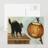 Jack O' Lantern Zwarte Kat Pompoen Briefkaart (Voorkant / Achterkant)