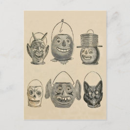 Jack O' Lantern Zwarte Kat Vintage Lantaarns Briefkaart
