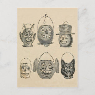 Jack O' Lantern Zwarte Kat Vintage Lantaarns Briefkaart