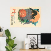 Jack O' Lantern Zwarte Kat Vleermuis Volle Maan Poster (Thuiskantoor)