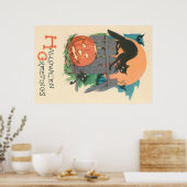 Jack O' Lantern Zwarte Kat Vleermuis Volle Maan Poster (Keuken)