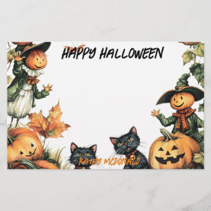 Jack o Lantern, zwarte katten en vogelverschrikker Briefpapier