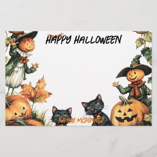 Jack o Lantern, zwarte katten en vogelverschrikker Briefpapier (Voorkant)