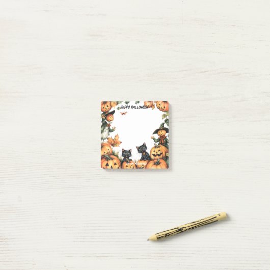 Jack o Lantern, zwarte katten en vogelverschrikker Post-it® Notes (Op bureau)