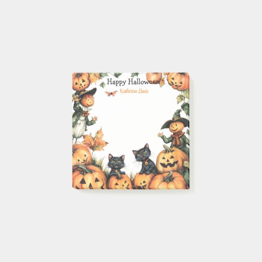 Jack o Lantern, zwarte katten en vogelverschrikker Post-it® Notes (Voorkant)