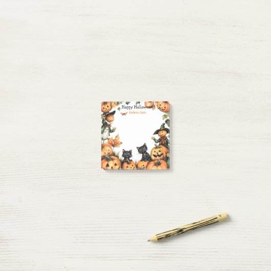 Jack o Lantern, zwarte katten en vogelverschrikker Post-it® Notes (Op bureau)