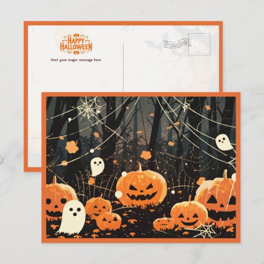 Jack O' Lanterns and Ghosts in Halloween Forest Briefkaart (Voorkant / Achterkant)