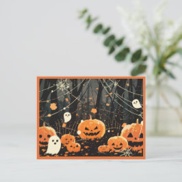 Jack O' Lanterns and Ghosts in Halloween Forest Feestdagenkaart