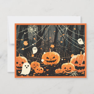 Jack O' Lanterns en Geesten in Halloween Bos Briefkaart