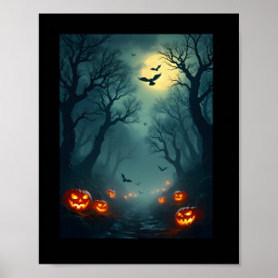 Jack-O'-Lanterns en Volle Maan Poster