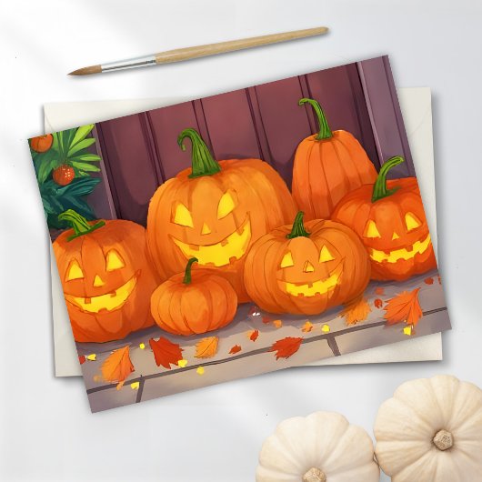 Jack-O-Lanterns | Halloween Waterverf Pompoenen Feestdagenkaart