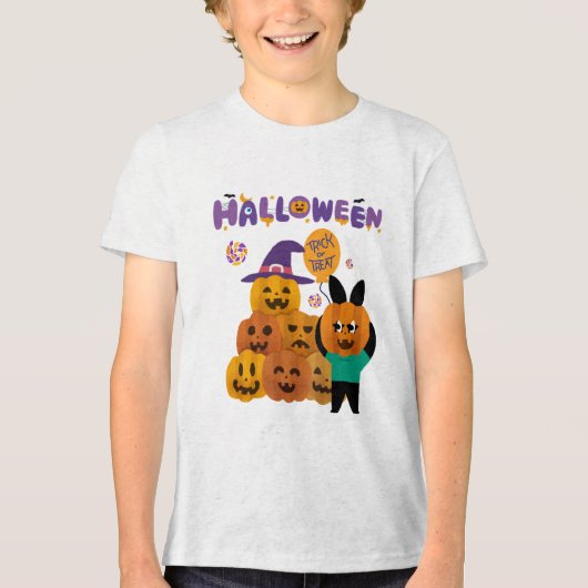 Jack O Lanterns Kinder Halloween Tri-Blend Shirt (Voorkant)