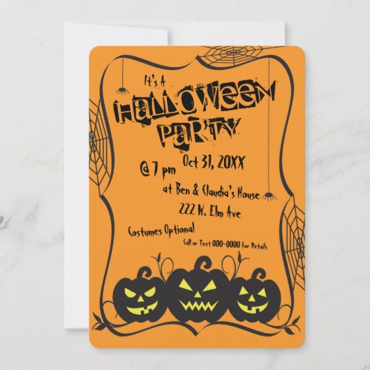 Jack O' Lanterns & Spinnen Halloweenfeest Kaart (Voorkant)