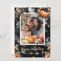 Jack-O'-Lanterns Spinnen Webs Foto Halloween Kaart