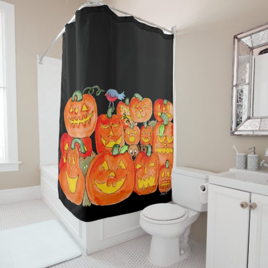 Jack-O-Lanterns with Animals Douchegordijn (In situ)