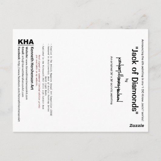 Jack of Diamonds, Briefkaart (Achterkant)