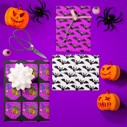 Jack O'Lantern Bats Halloween Party Paarse Inpakpapier Vel