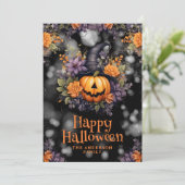 Jack O'Lantern Bloemen Foto Halloween Kaart (Staand voorkant)