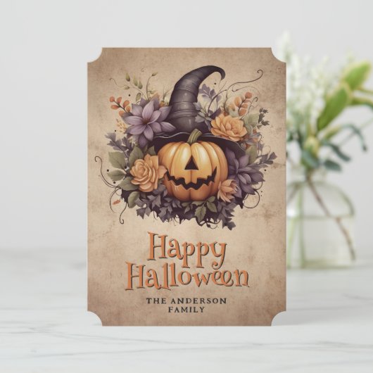 Jack O'Lantern Bloemen Halloween Kaart (Staand voorkant)