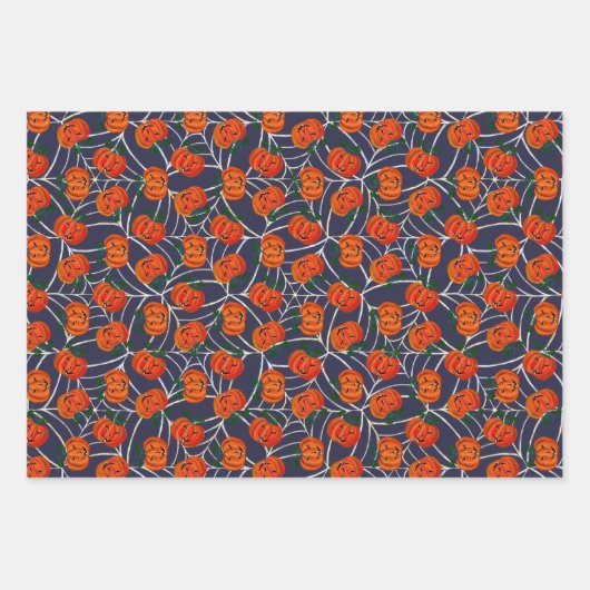 Jack o'lantern & Cobweb Pattern Pumpkin Halloween Inpakpapier Vel (Voorkant 3)
