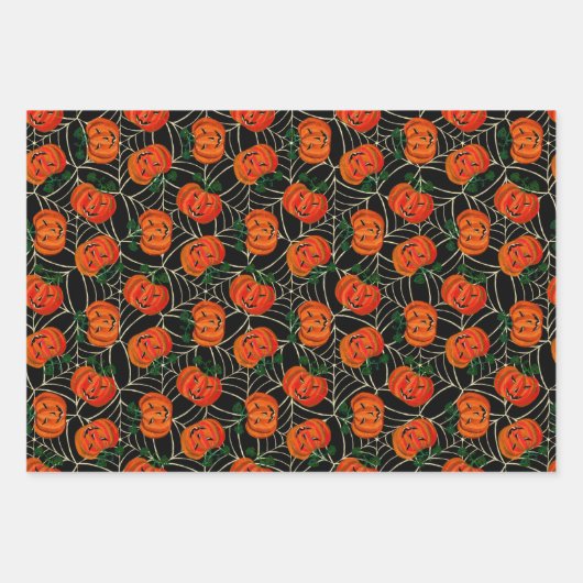 Jack o'lantern & Cobweb Pattern Pumpkin Halloween Inpakpapier Vel (Voorkant)