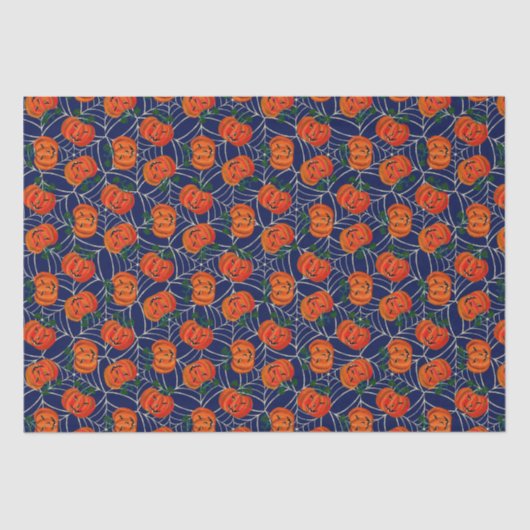 Jack o'lantern & Cobweb Pattern Pumpkin Halloween Tissuepapier (Voorkant)