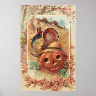 Jack O'Lantern en de  Thanksgiving Turkije Poster